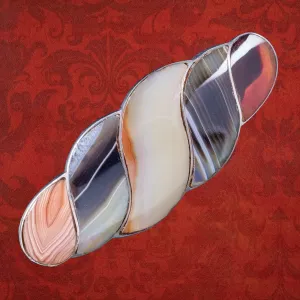 Antique Victorian Scottish Agate Twist Brooch Silver Circa 1860