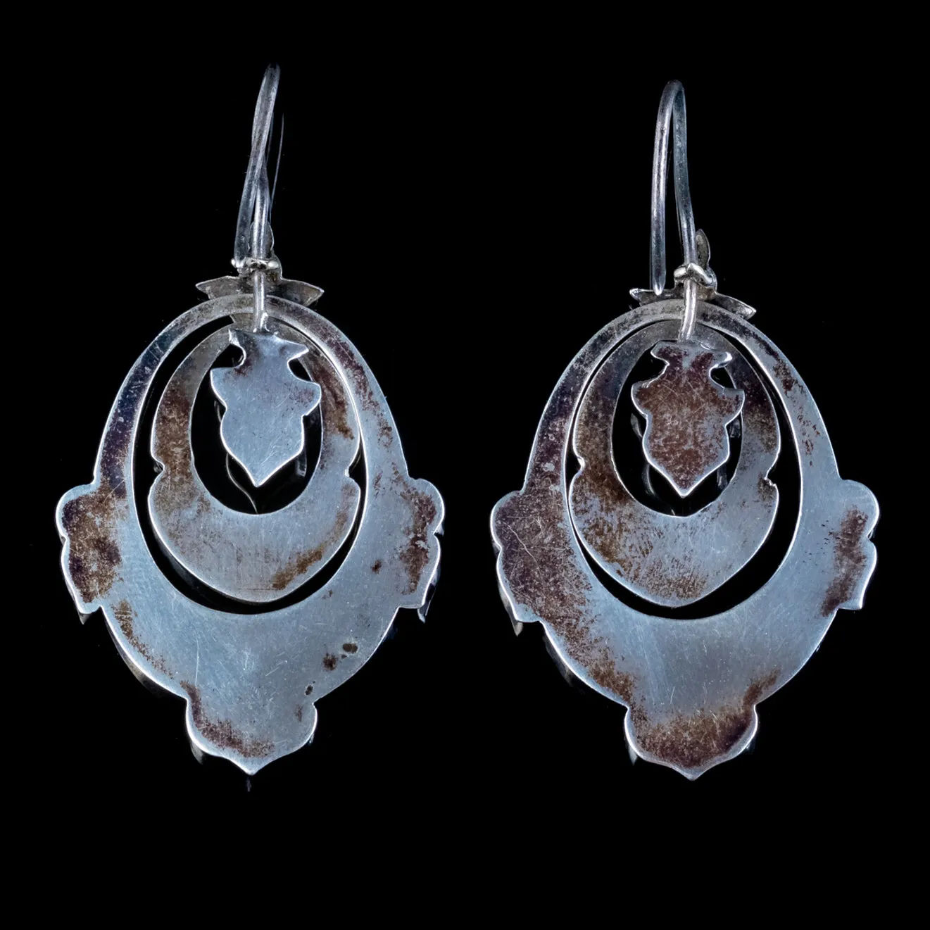 Antique Victorian Scottish Montrose Agate Earrings Silver Circa 1860