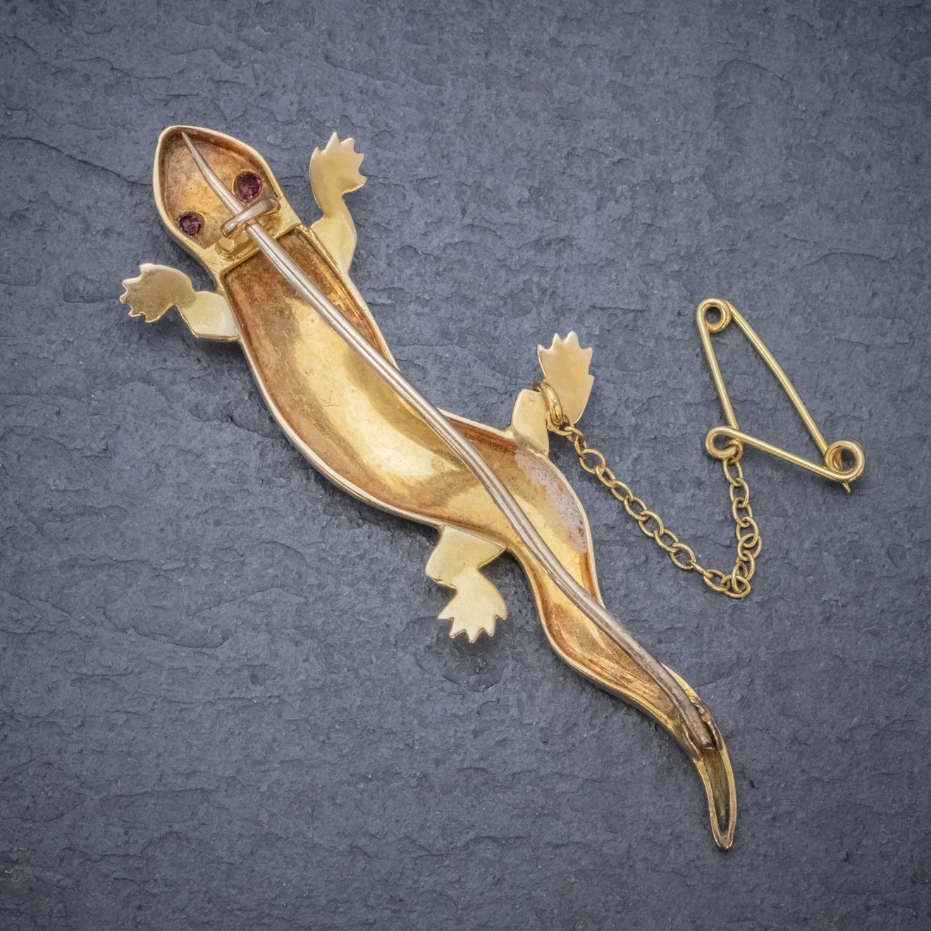 Antique Victorian Turquoise Pearl Salamander Brooch 15Ct Gold Circa 1890