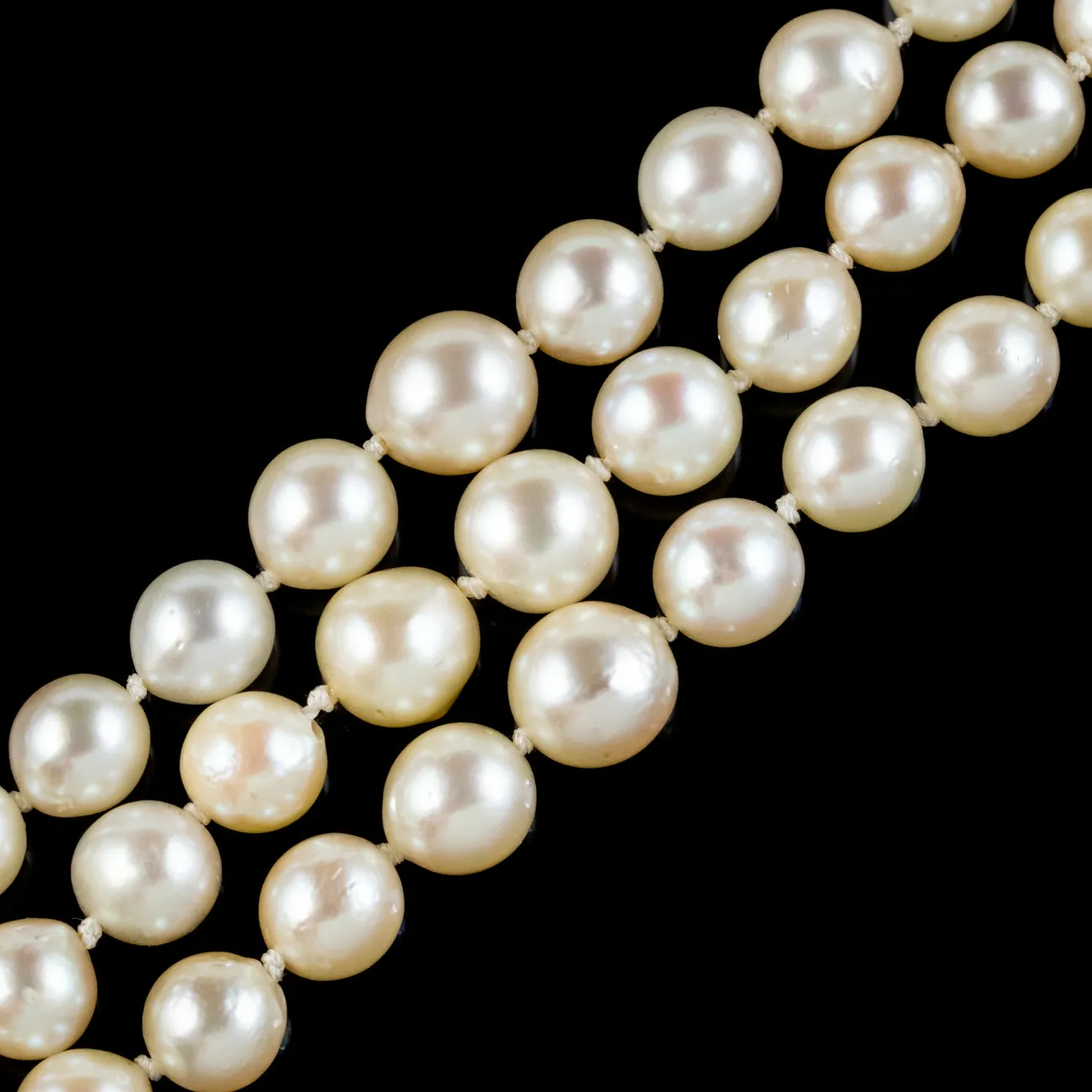 Art Deco Triple Strand Pearl Necklace Platinum Diamond Clasp