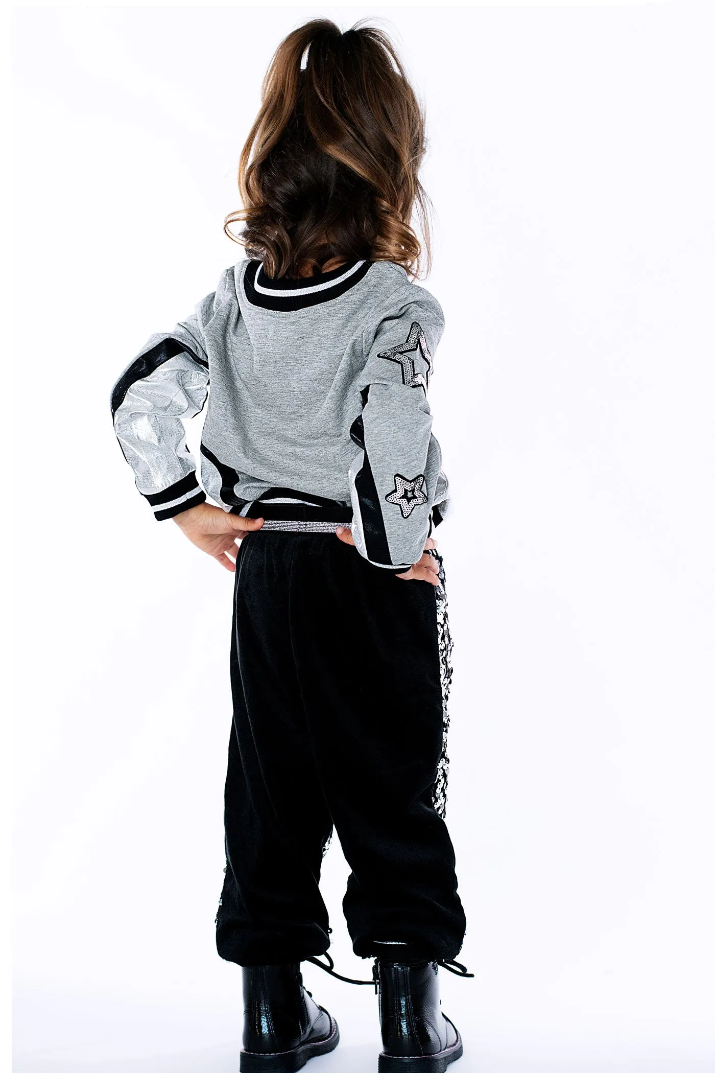 Baby Girl's Sporty Pleather Trim Star Crewneck