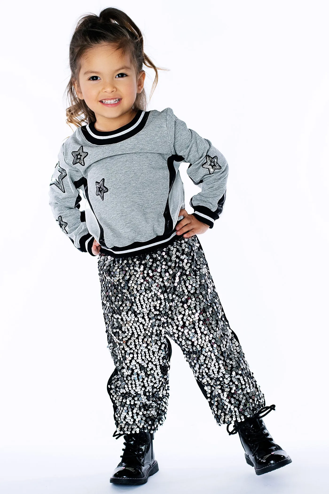 Baby Girl's Sporty Pleather Trim Star Crewneck