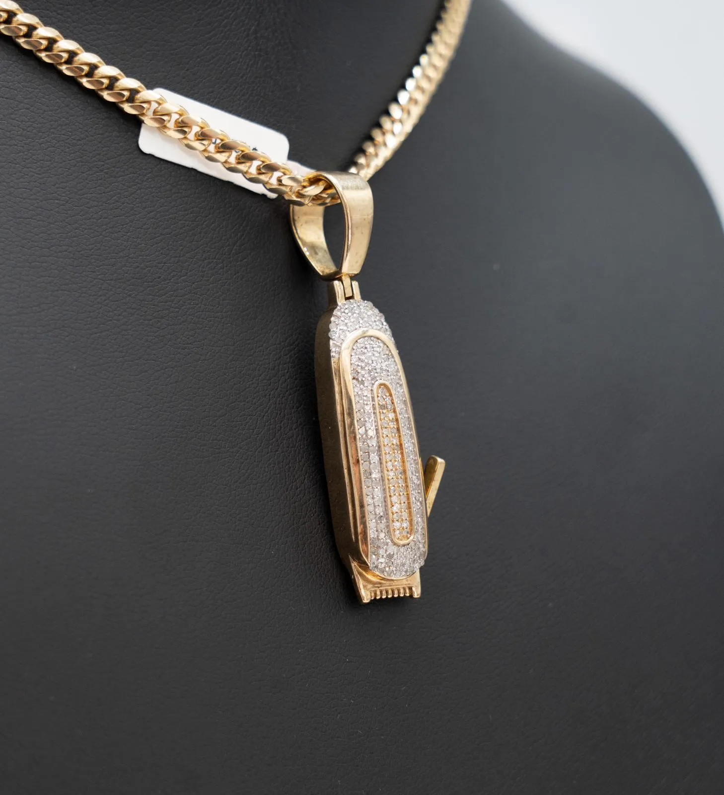 Barber Machine Pendant 14K Yellow Gold With Diamond / 7.7gr
