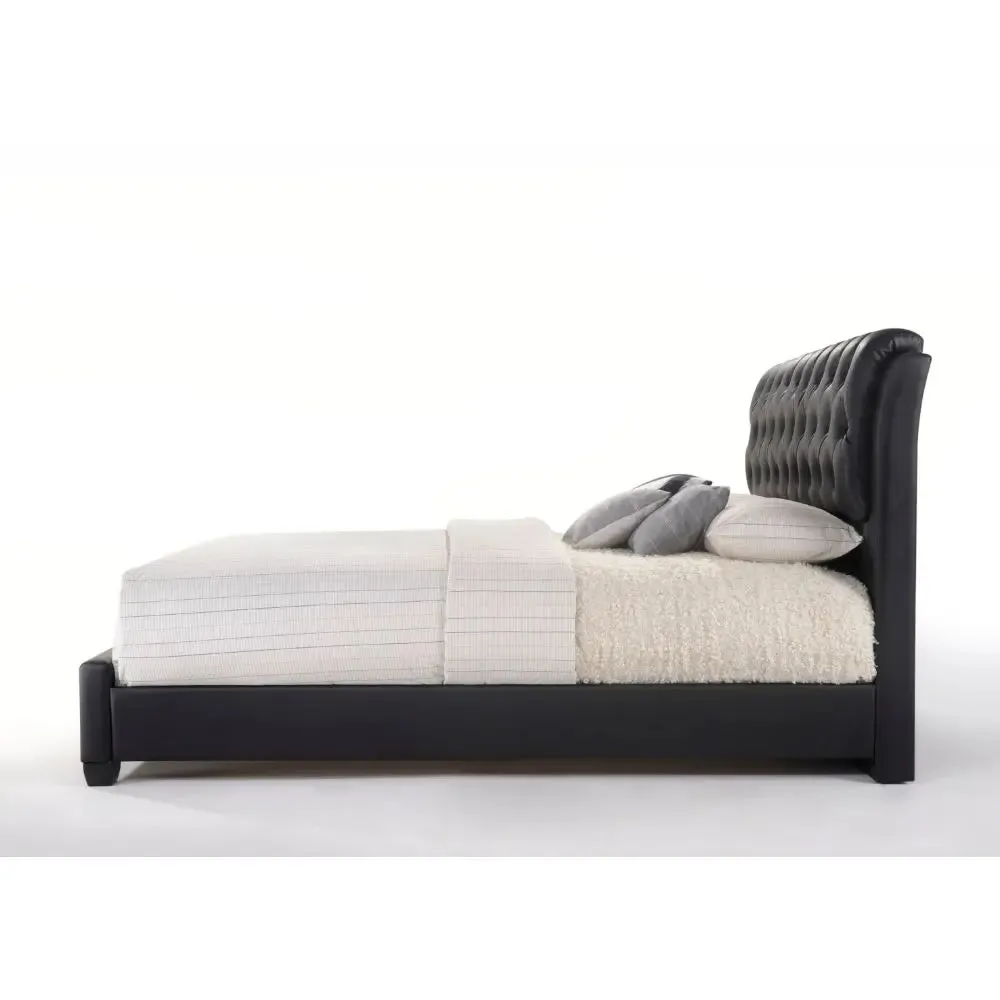 Beatrice Button Tufted King Bed, Black Faux Leather