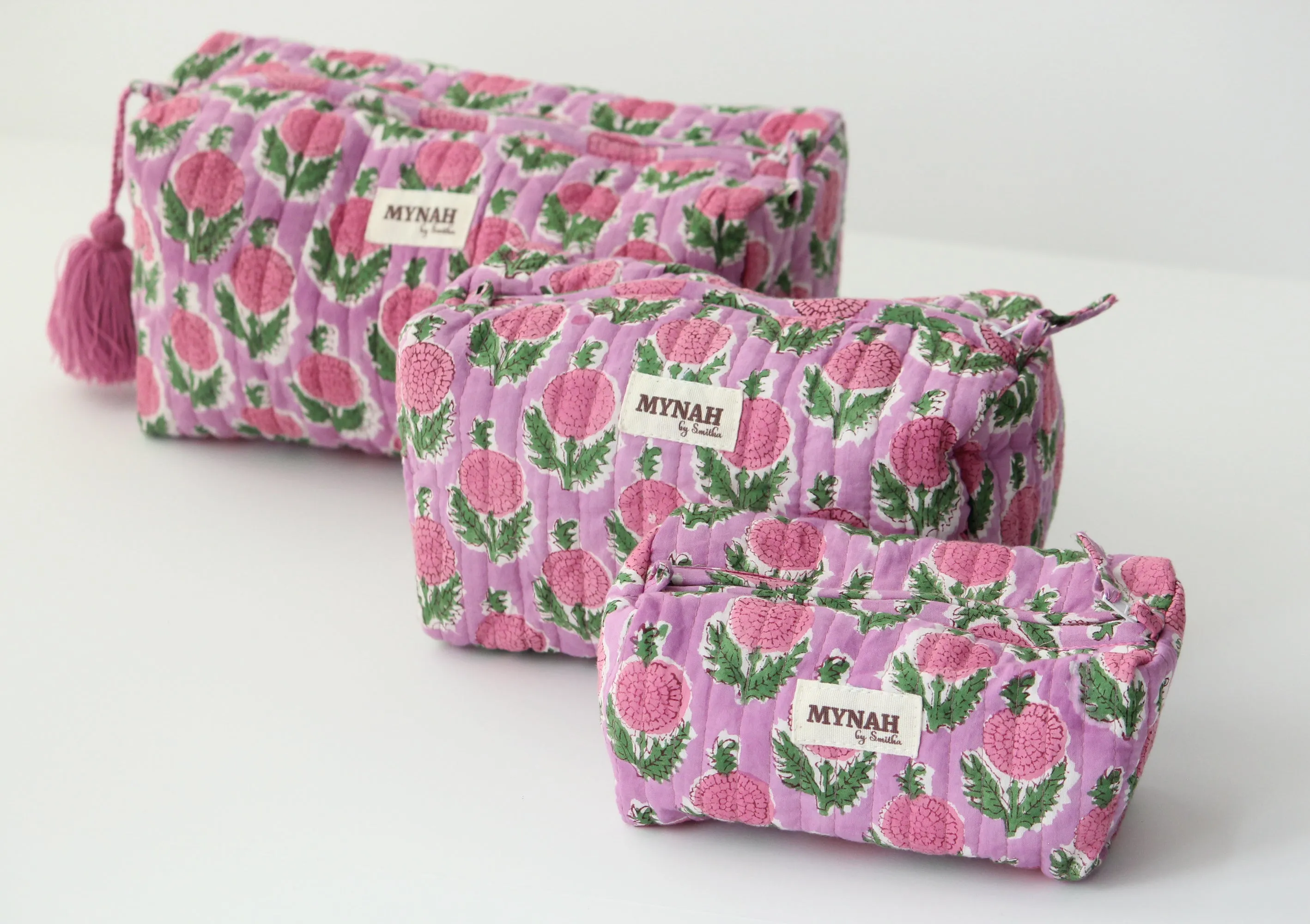 'BERRY SMOOTHIE' printed travel/makeup zipper pouch-set of 3