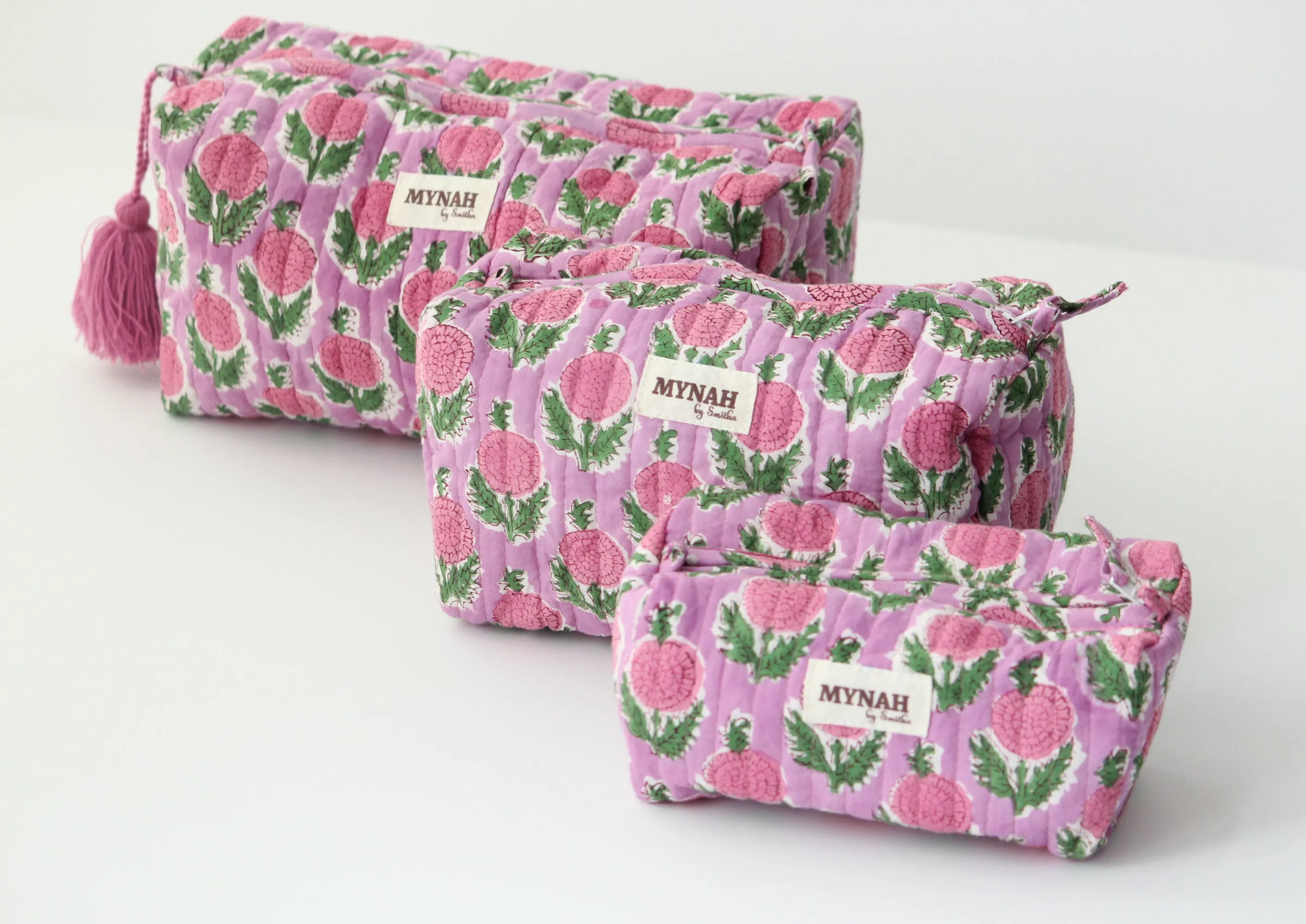 'BERRY SMOOTHIE' printed travel/makeup zipper pouch-set of 3