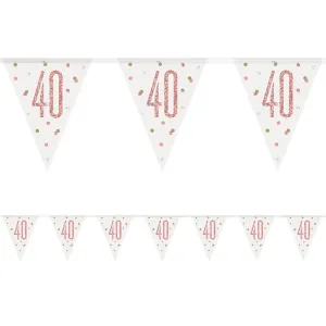 Birthday Glitz Rose Gold 40th Flag Bunting - 2.7m