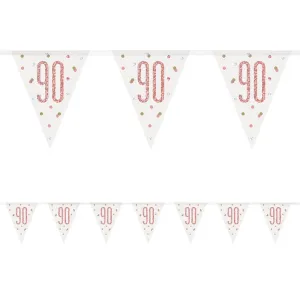 Birthday Glitz Rose Gold 90th Flag Bunting - 2.7m