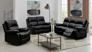 Black Faux Leather Manual Recliner Sofa Suite