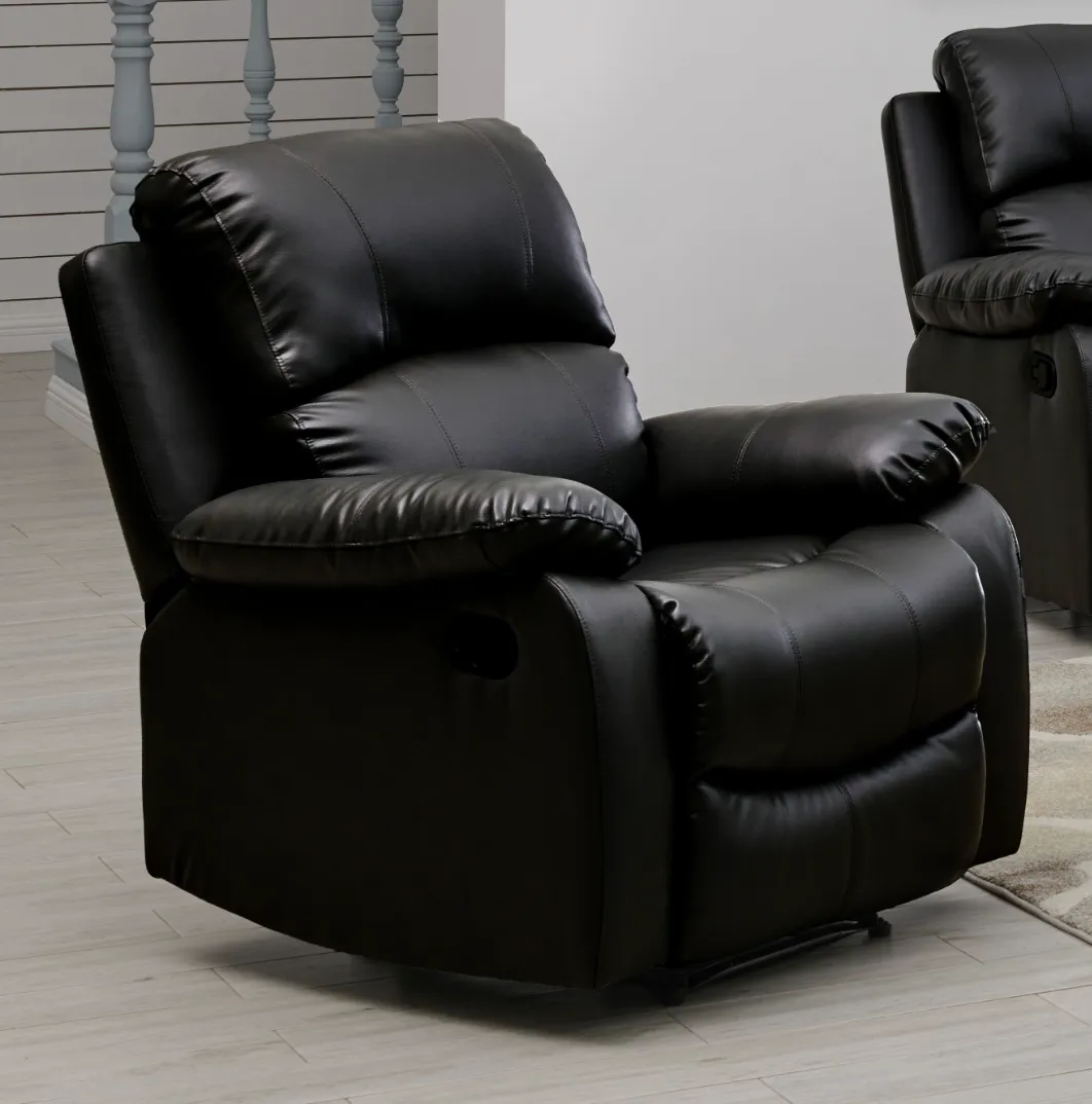 Black Faux Leather Manual Recliner Sofa Suite