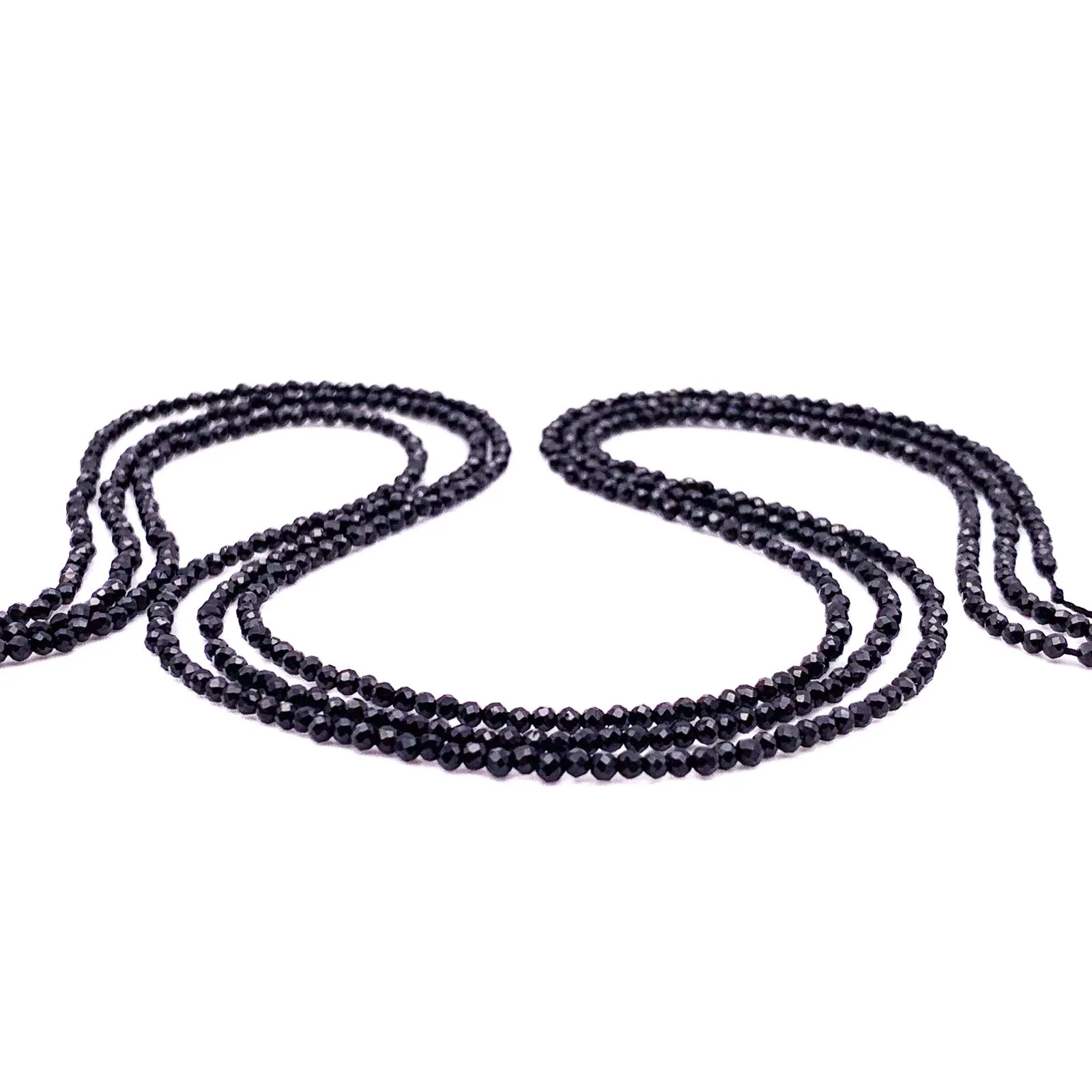 Black Tourmaline 2mm Faceted Round Bead Strand