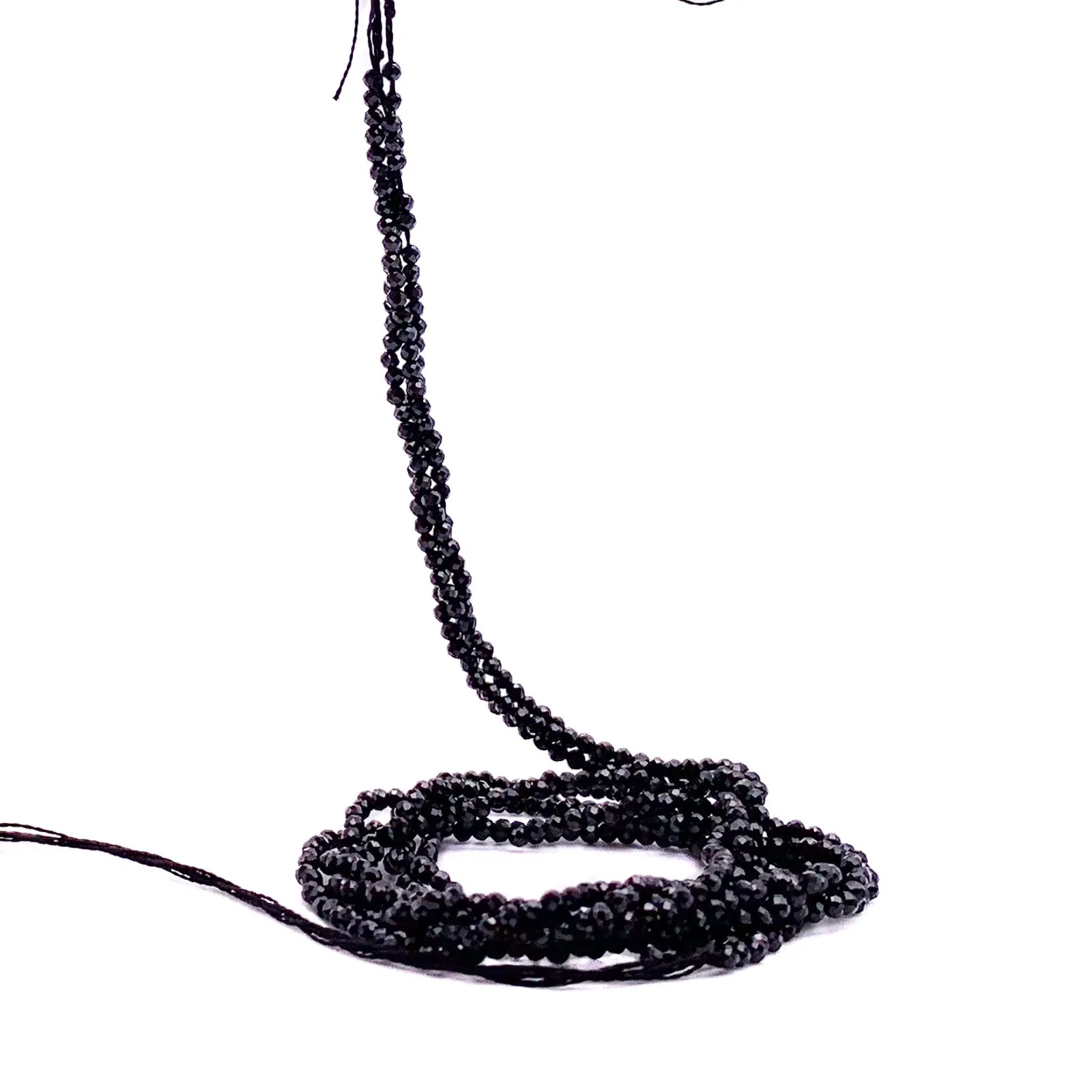 Black Tourmaline 2mm Faceted Round Bead Strand