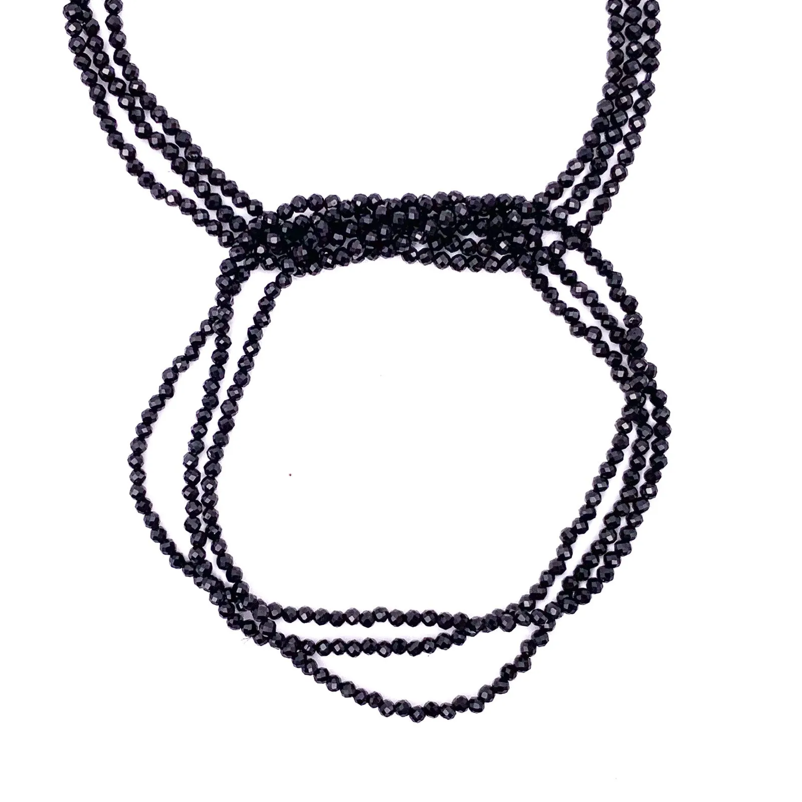 Black Tourmaline 2mm Faceted Round Bead Strand