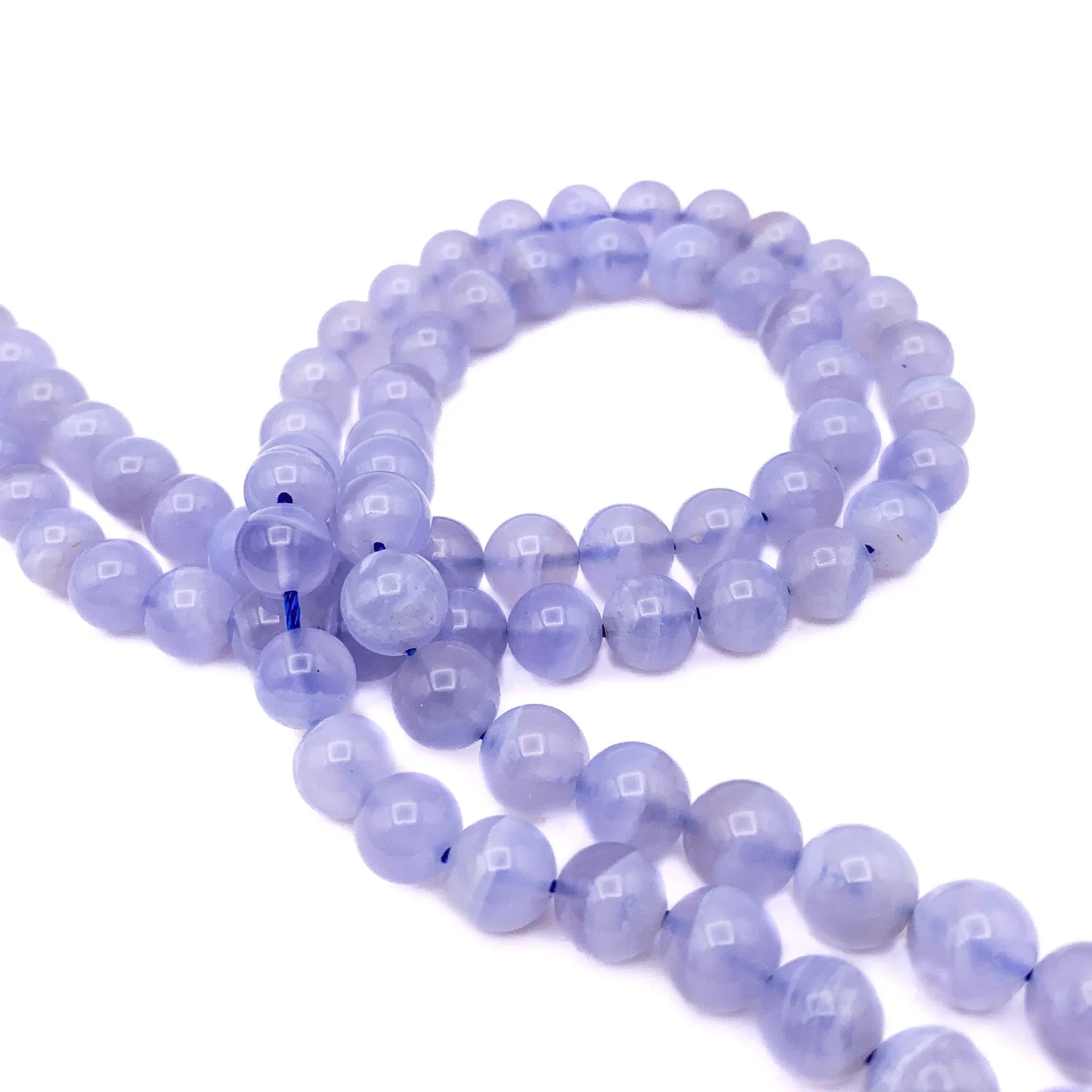 Blue Lace Agate AAA 8mm Smooth Rounds Bead Strand