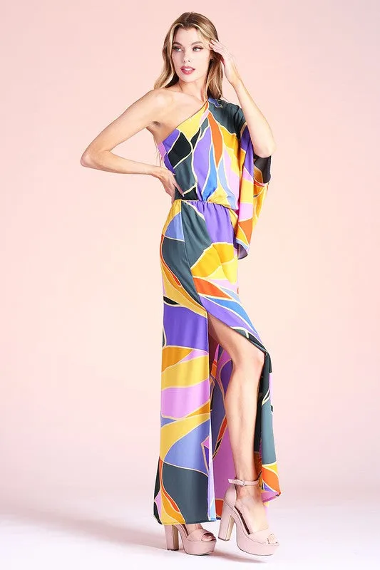 Blue SLouchy One Shoulder Maxi Dress