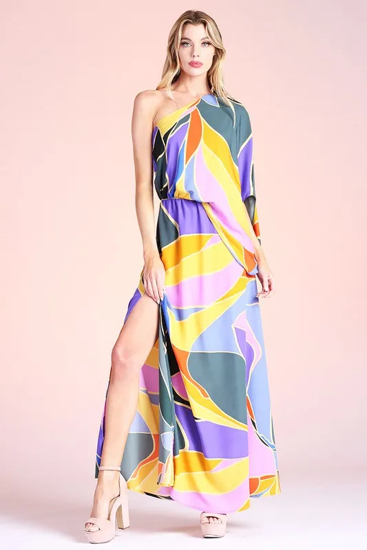 Blue SLouchy One Shoulder Maxi Dress