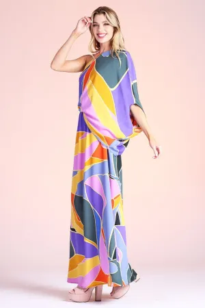 Blue SLouchy One Shoulder Maxi Dress