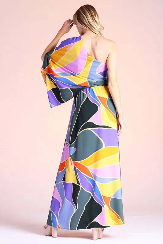 Blue SLouchy One Shoulder Maxi Dress