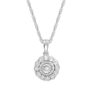 Brilliant Halo Necklace with 0.05ct of Diamonds in Sterling Silver
