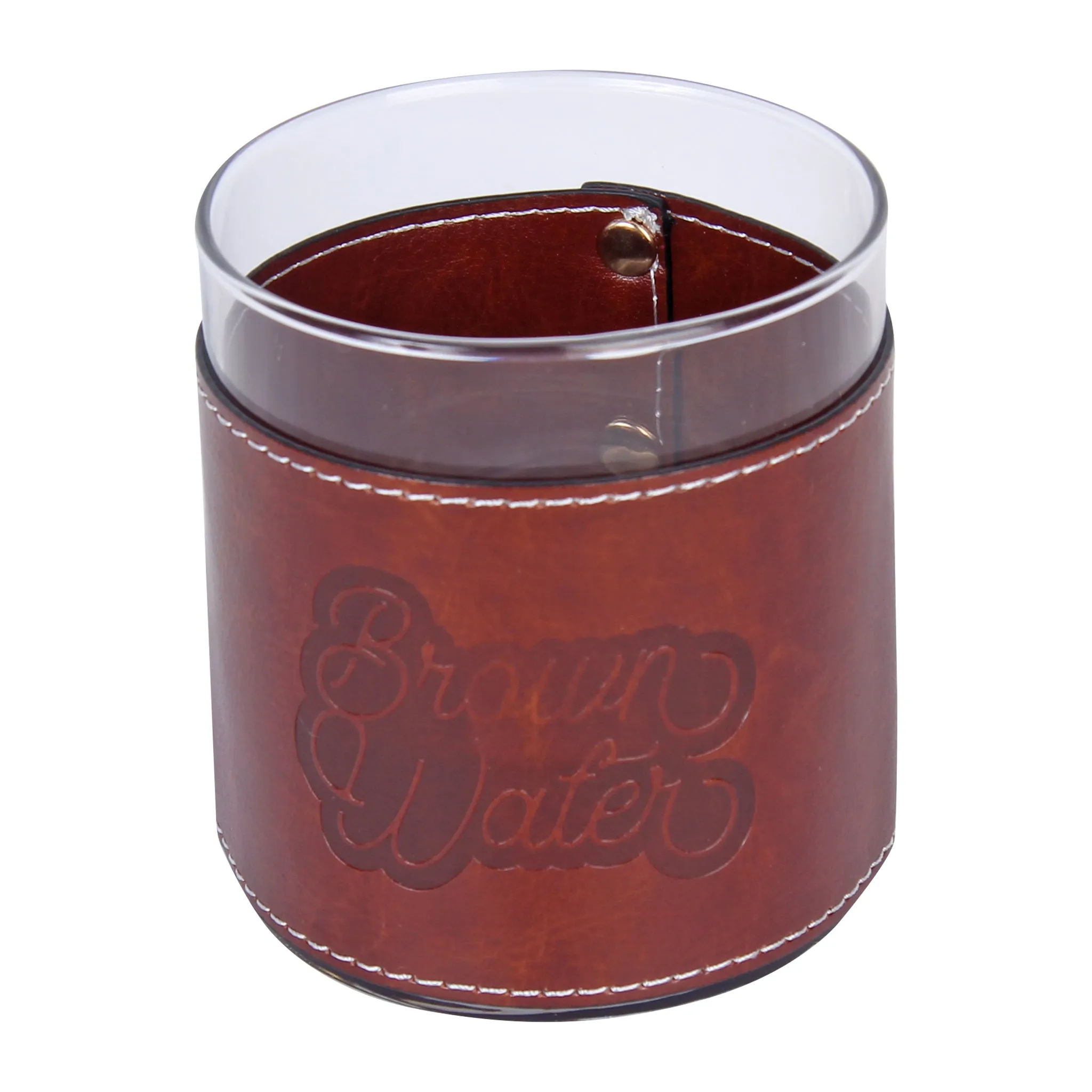 Brown Water Faux Leather Rocks Glass