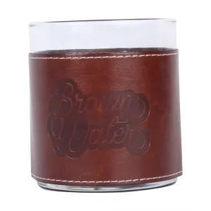 Brown Water Faux Leather Rocks Glass