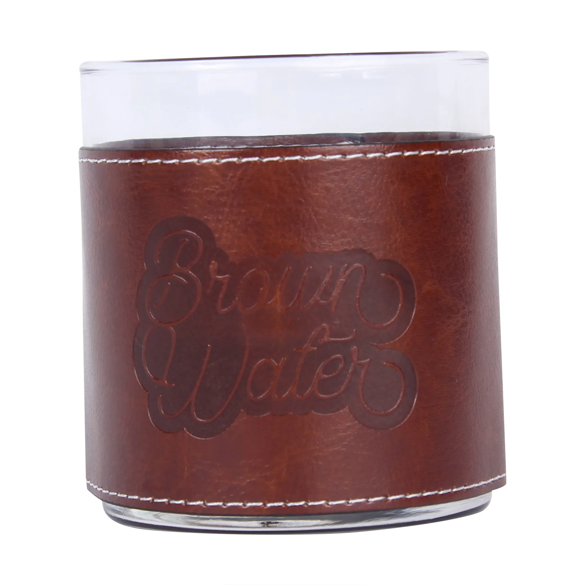Brown Water Faux Leather Rocks Glass
