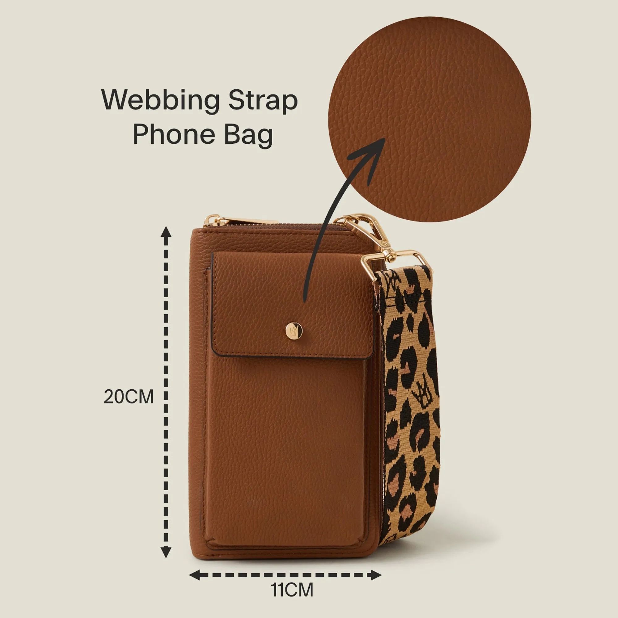 Brown Webbing Strap Phone Bag