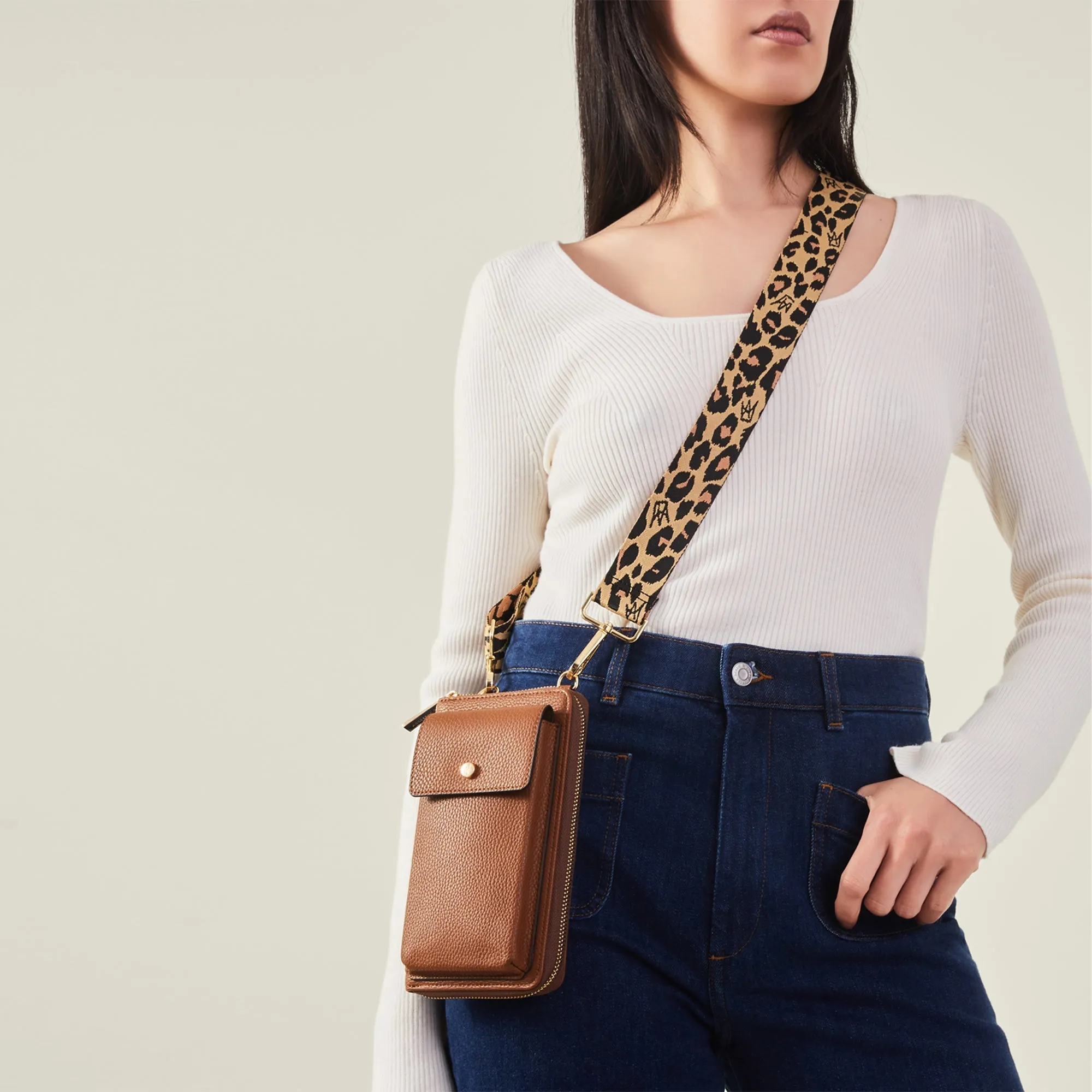 Brown Webbing Strap Phone Bag