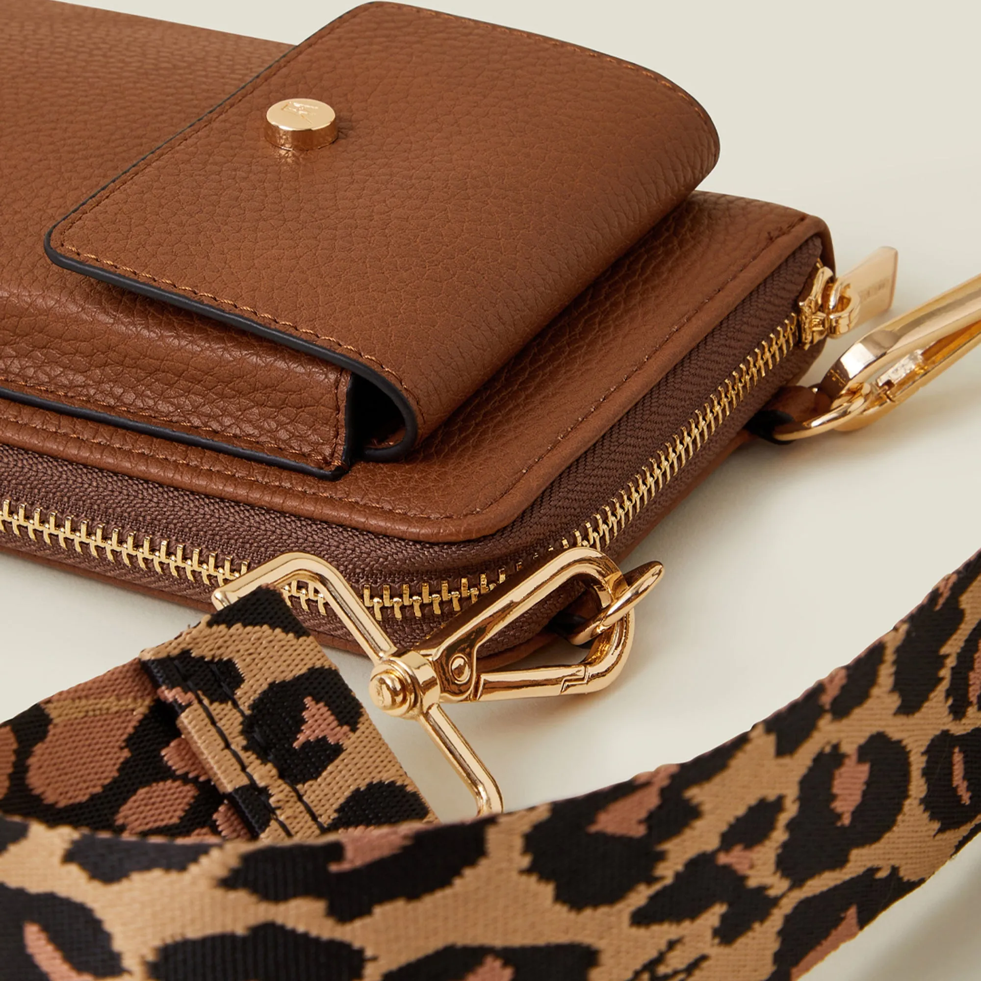 Brown Webbing Strap Phone Bag
