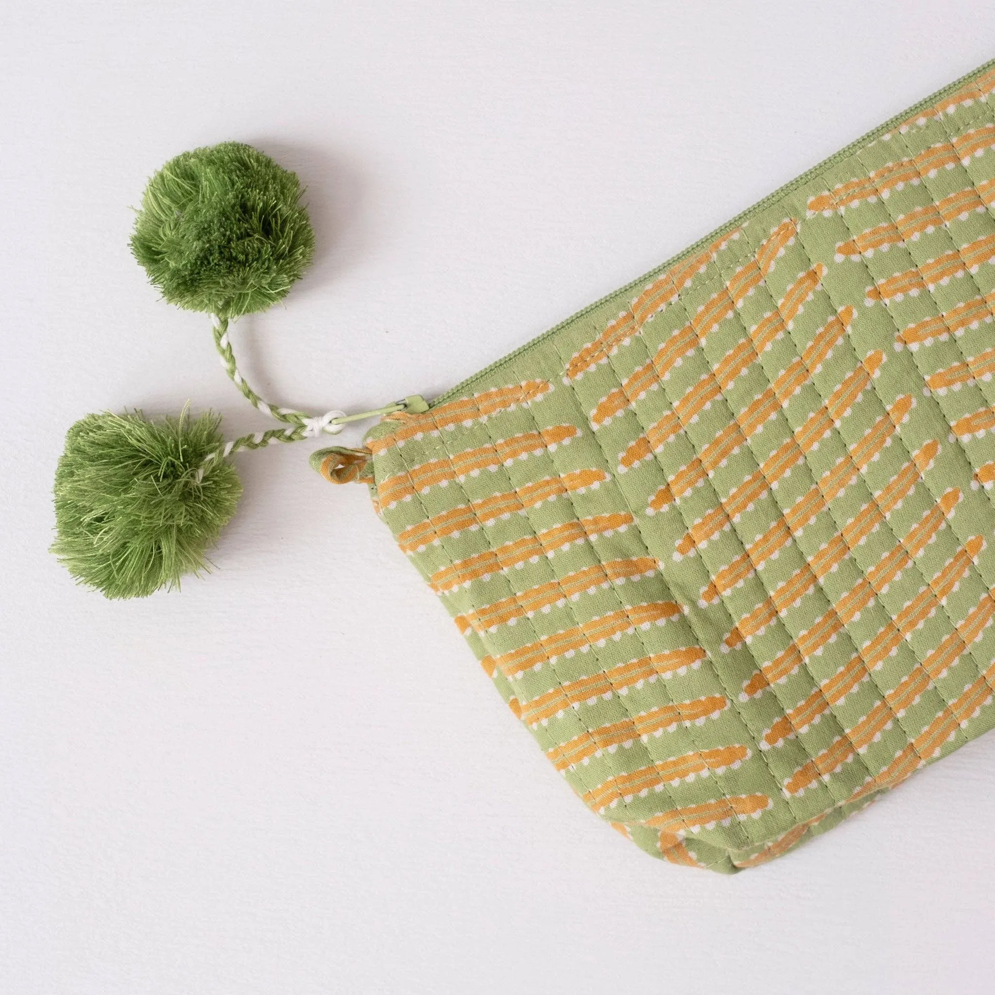 Casper Green Block Printed Makeup Pouch