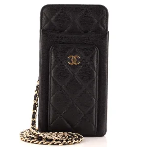 CHANEL O Phone Holder Crossbody Bag Quilted Caviar