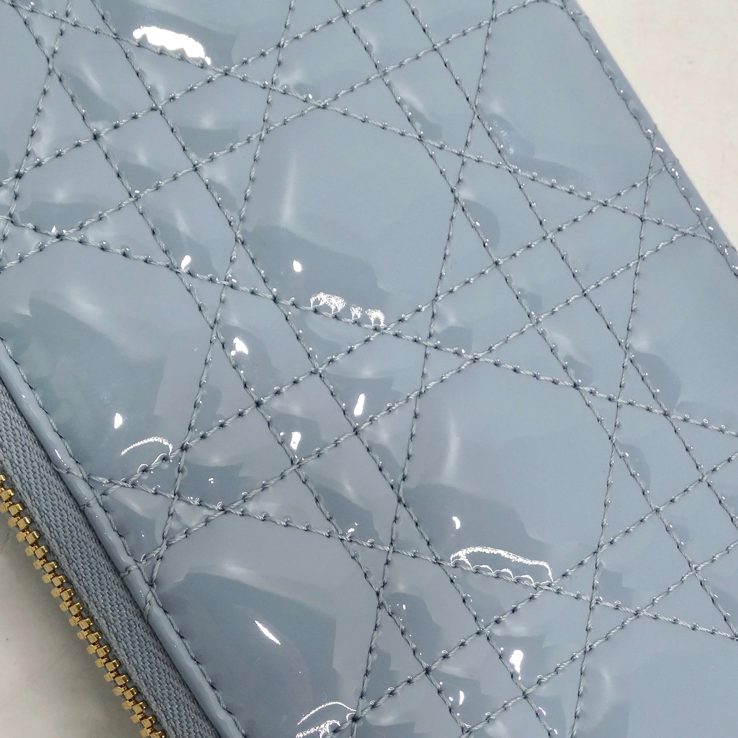 Christian Dior Patent Cannage Lady Dior Phone Holder in Bracing Blue
