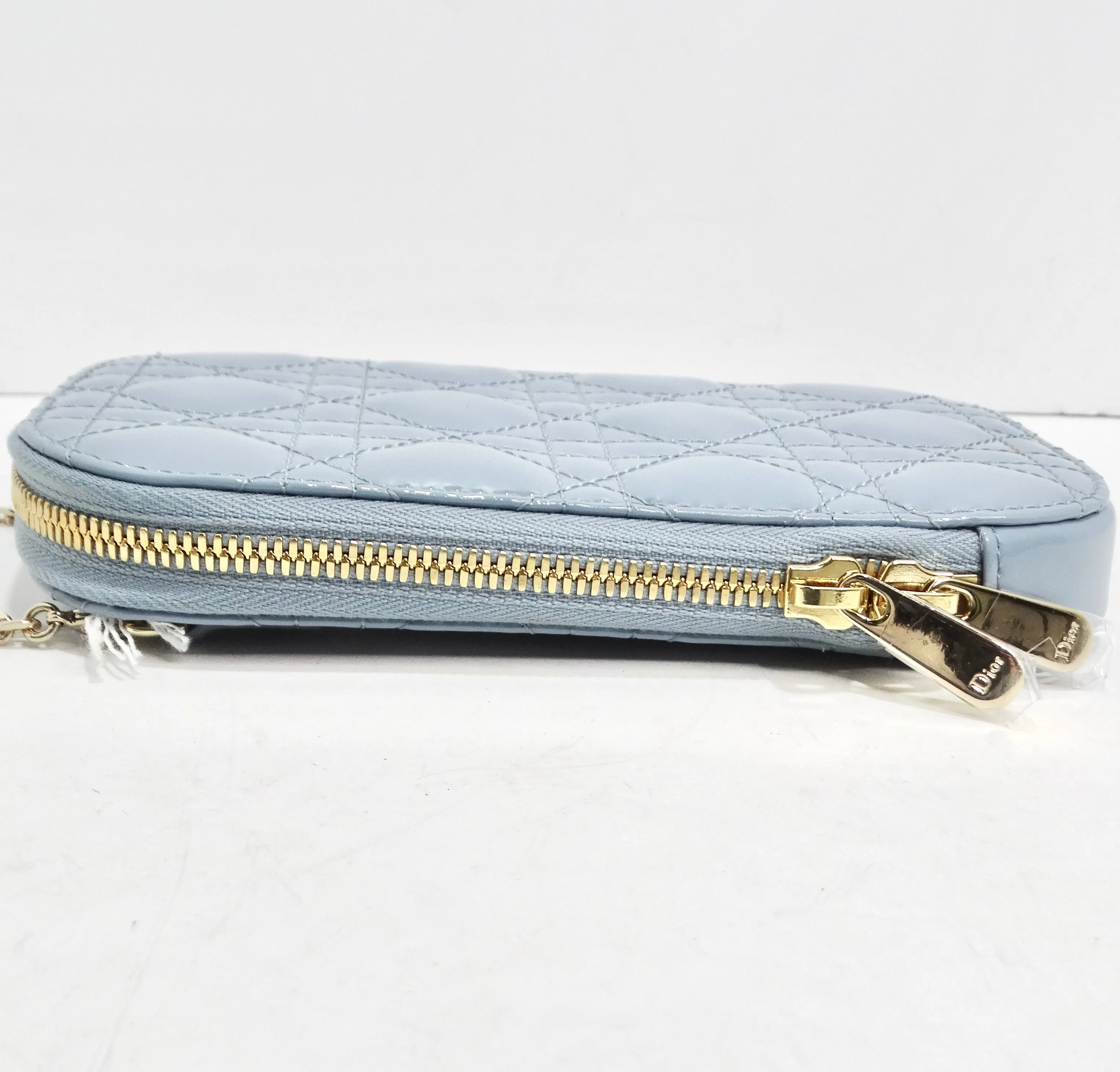 Christian Dior Patent Cannage Lady Dior Phone Holder in Bracing Blue