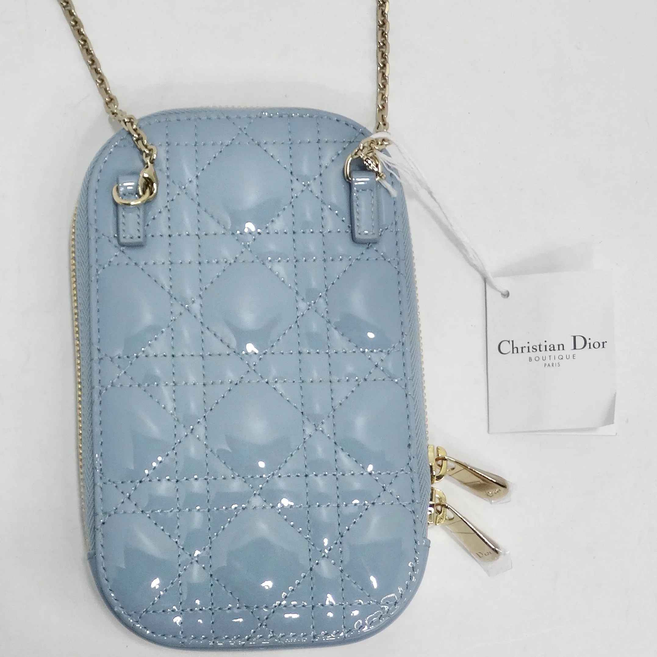 Christian Dior Patent Cannage Lady Dior Phone Holder in Bracing Blue