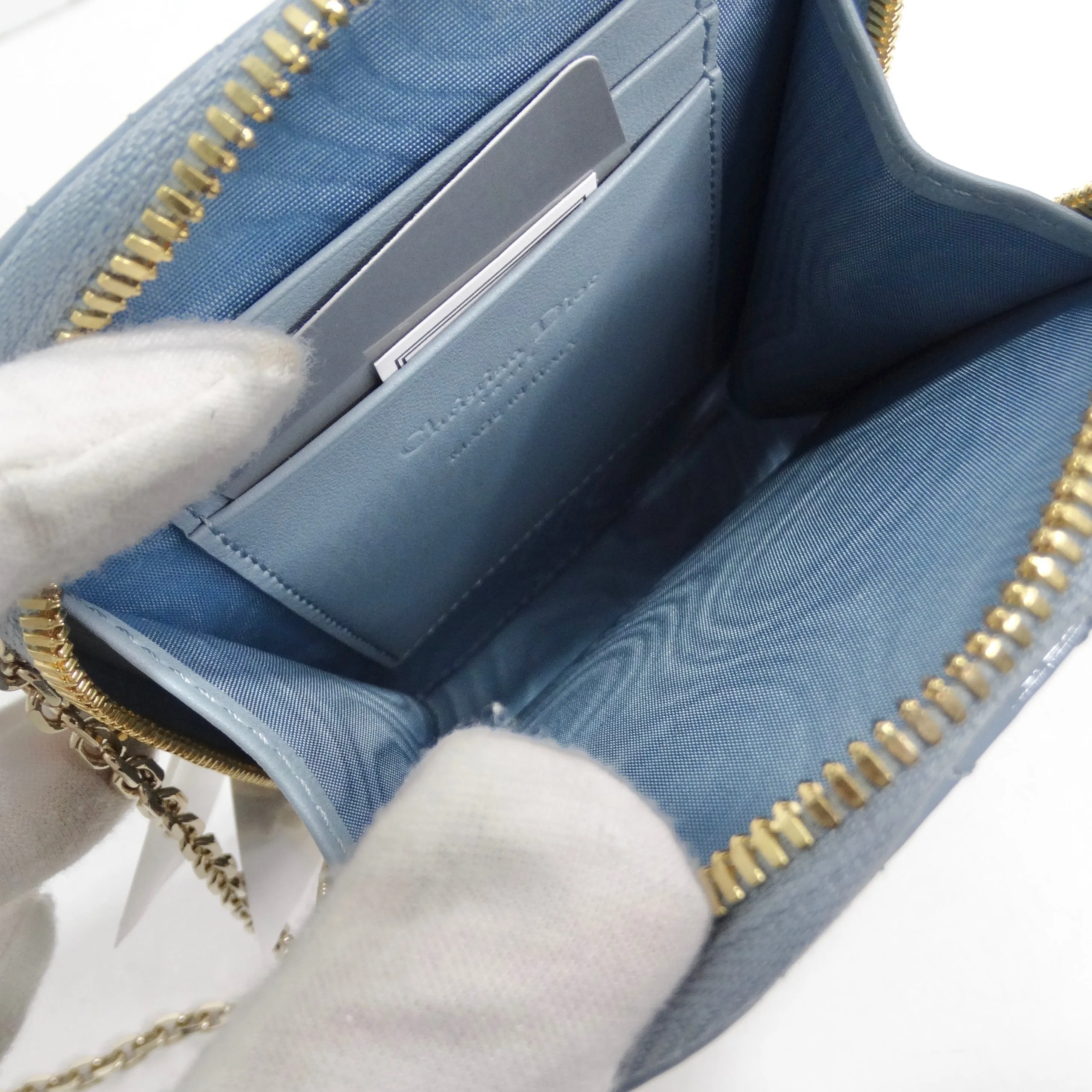 Christian Dior Patent Cannage Lady Dior Phone Holder in Bracing Blue