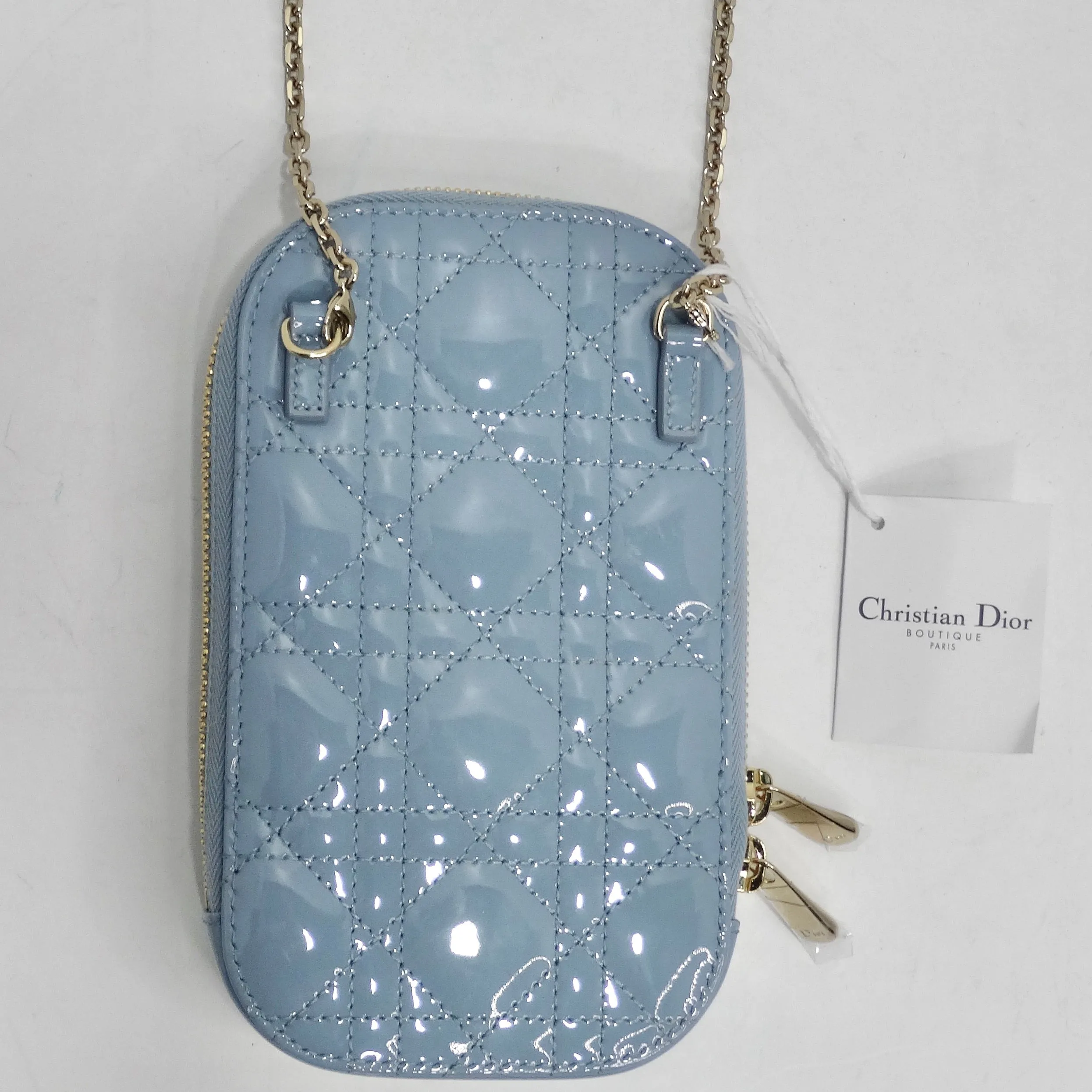 Christian Dior Patent Cannage Lady Dior Phone Holder in Bracing Blue