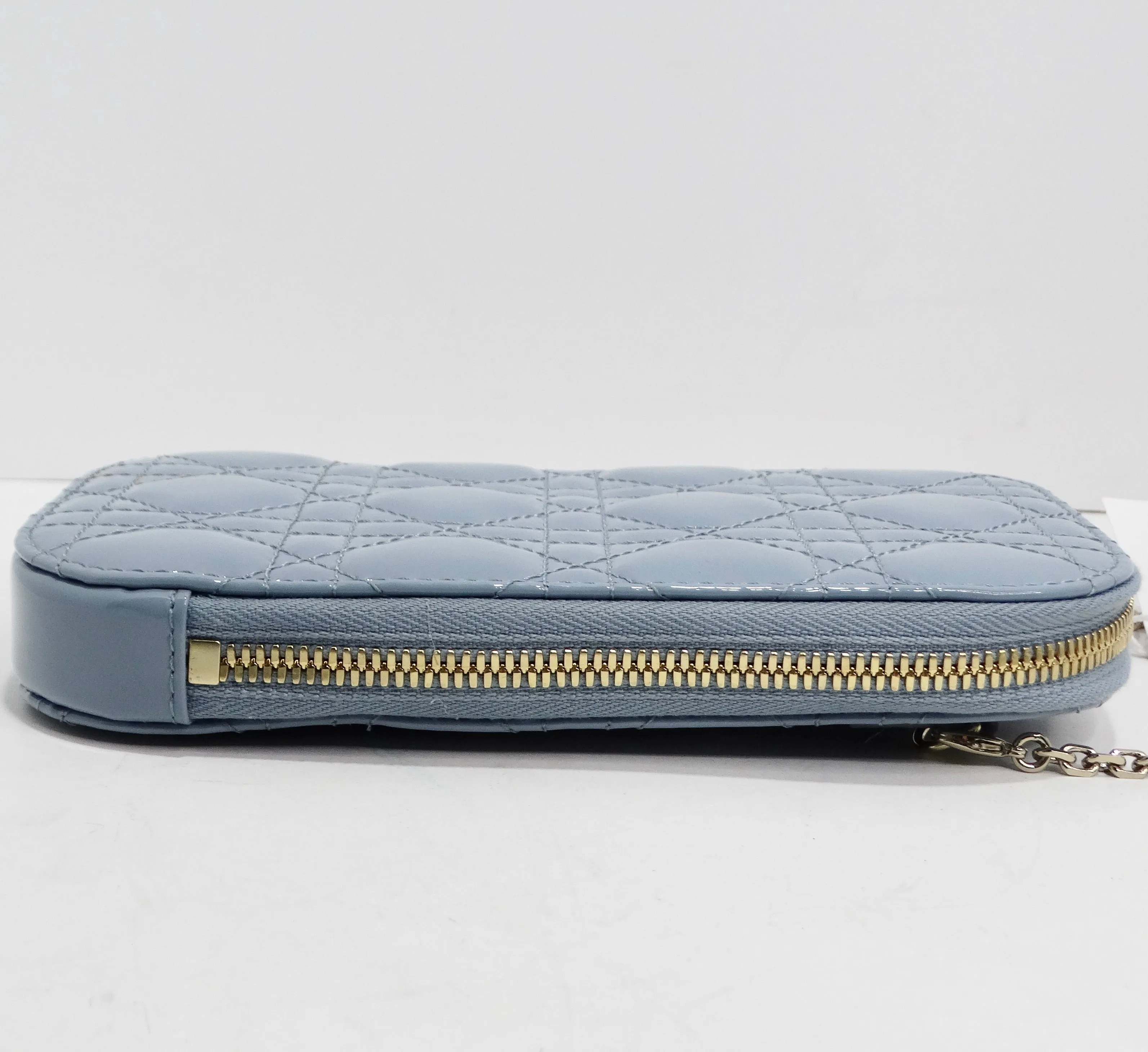 Christian Dior Patent Cannage Lady Dior Phone Holder in Bracing Blue