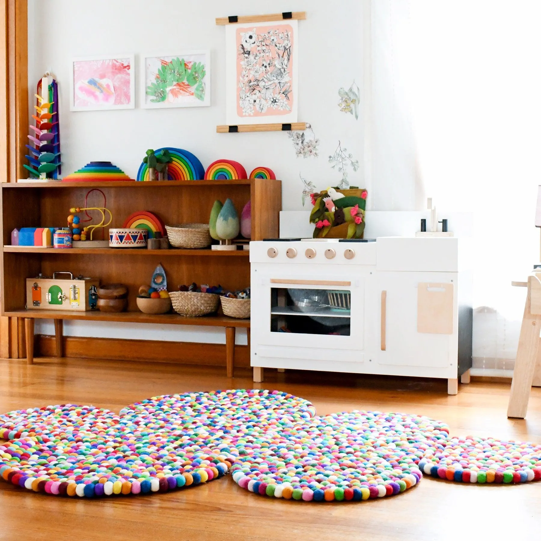 Colourful Cloud Felt Ball Rug (170cm)