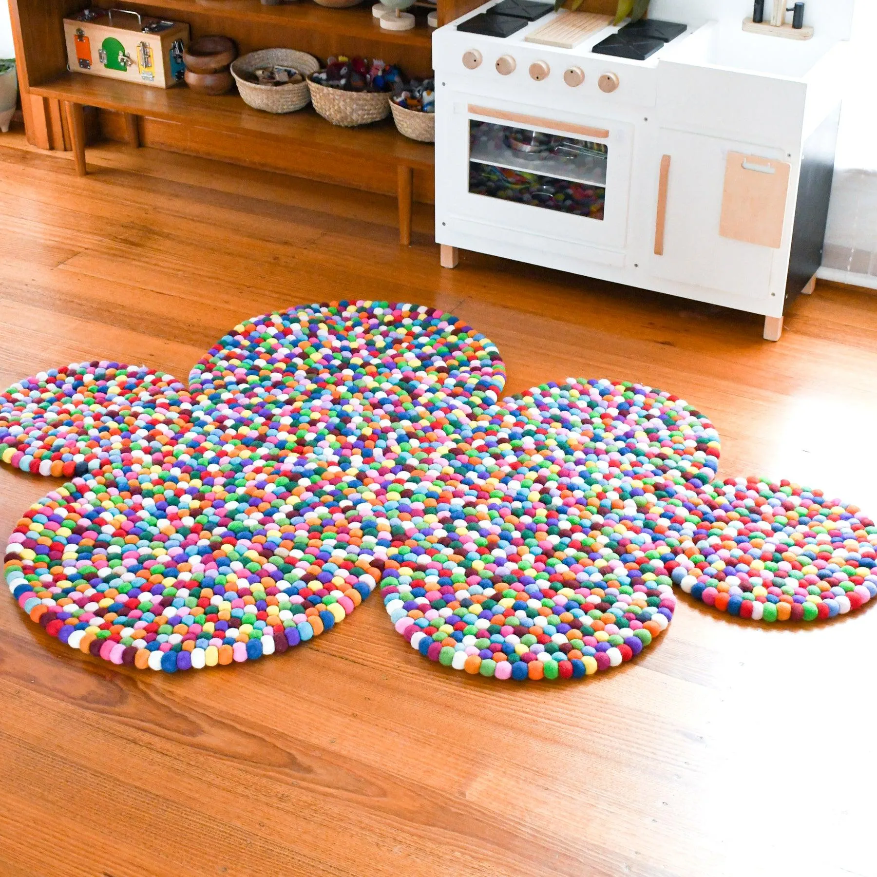 Colourful Cloud Felt Ball Rug (170cm)