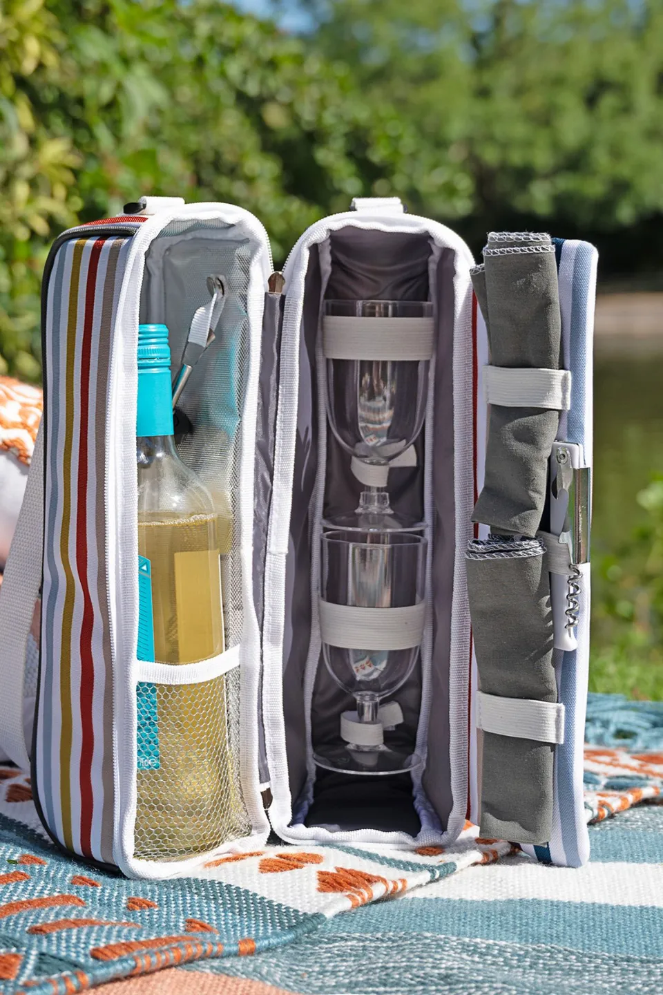 Country Living 2 Person Striped Wine Bag