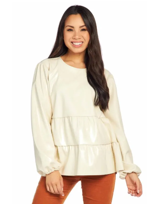 Cream Lovie Faux Leather Top