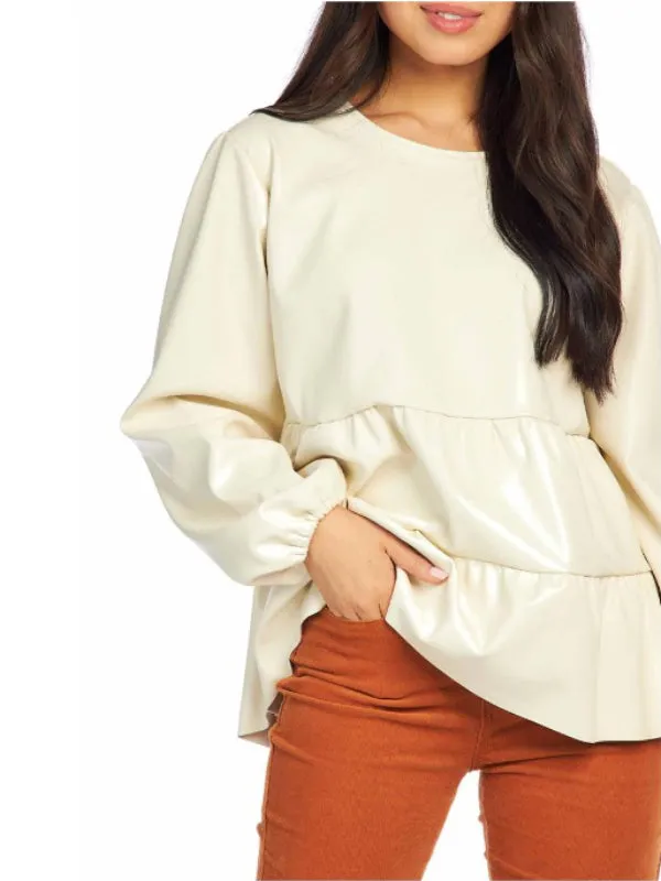 Cream Lovie Faux Leather Top