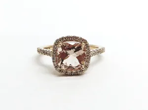 Cushion Cut Morganite Diamond Halo Cocktail Ring AD NO 2107