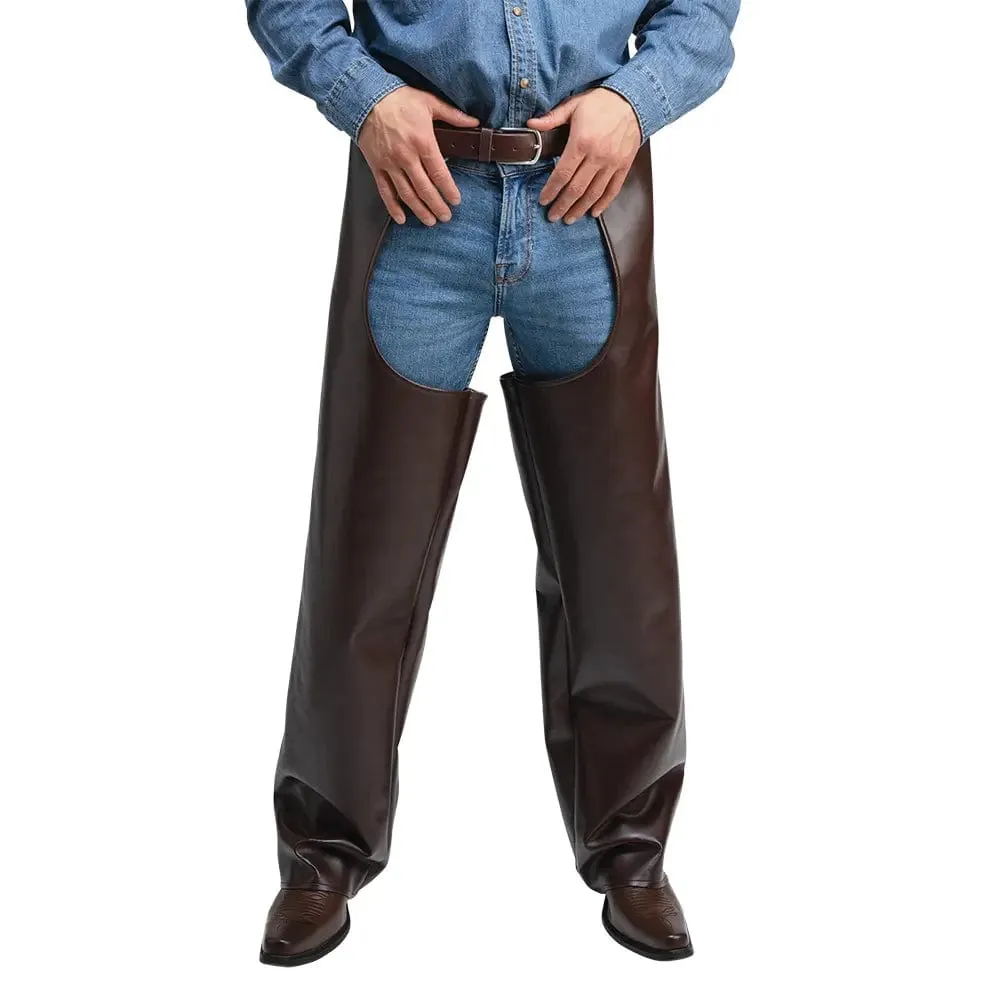 Deluxe Faux Leather Cowboy Chaps Brown Wild West Fancy Dress