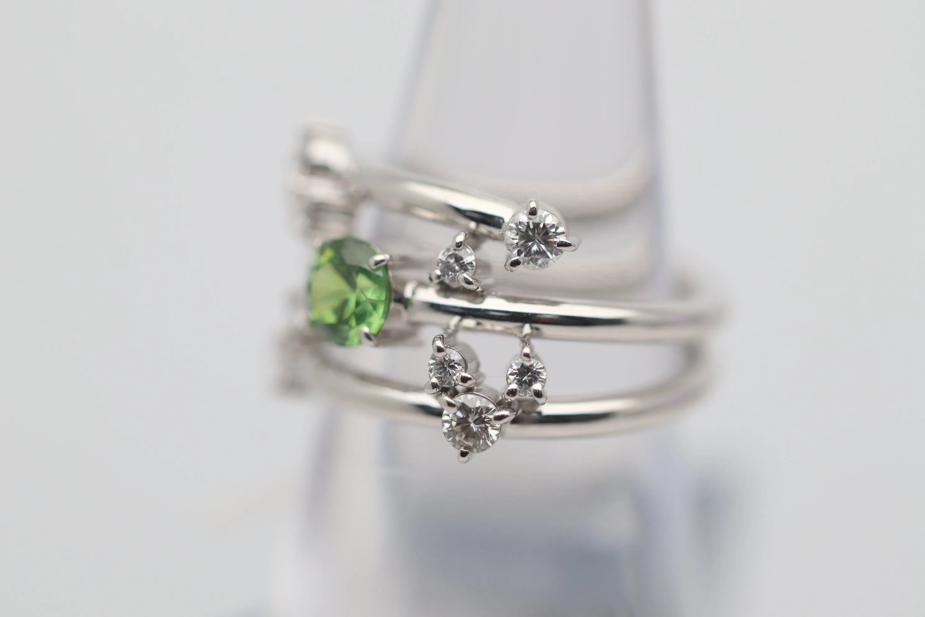 Demantoid Garnet Diamond Gold Spiral Ring