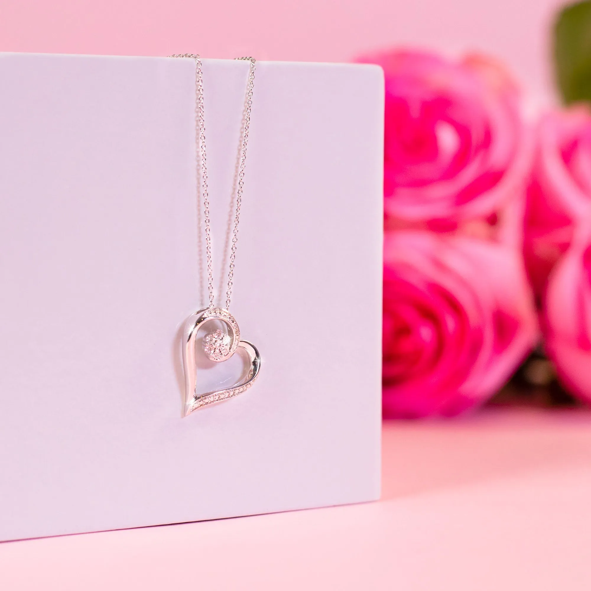 Diamond Heart Necklace in Sterling Silver