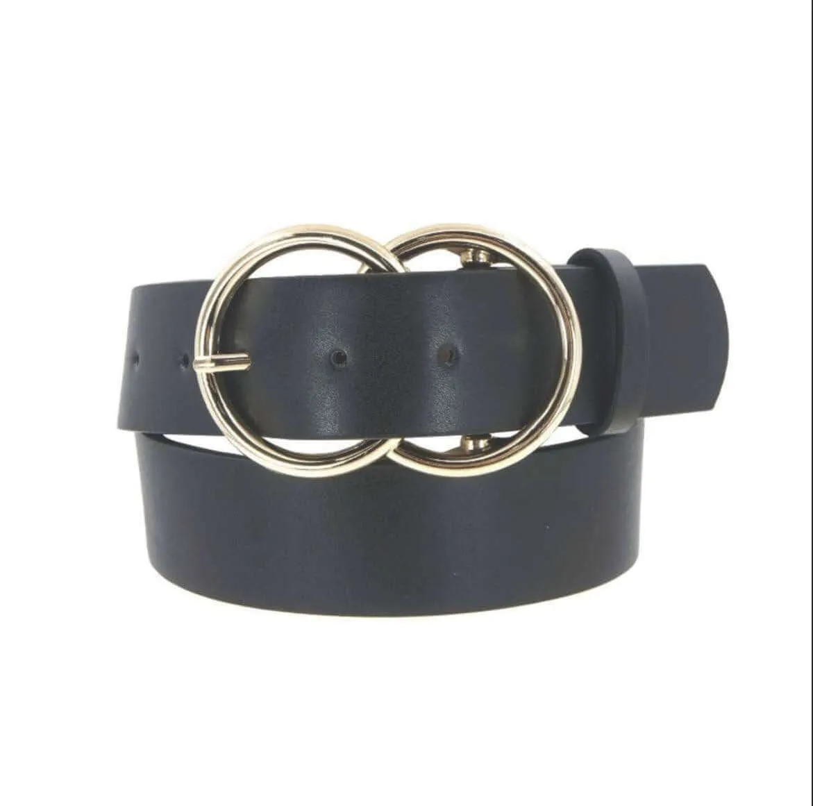 Double O Faux Leather Belt - Black