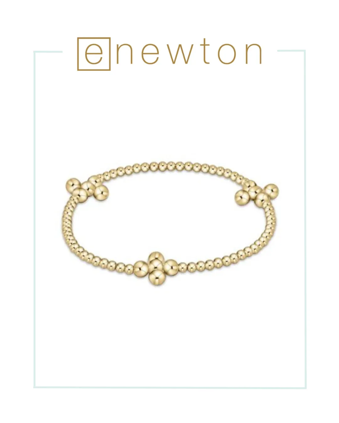 E Newton Signature Cross Gold Pattern 2.5mm Bead Bracelet - Classic Beaded Signature Cross Gold - 4mm Bead Gold