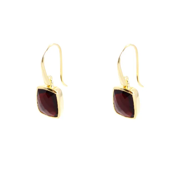 Earrings - Dangle Garnet Gold Plated Sterling Silver