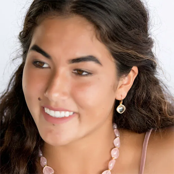 Earrings - Diamond Shape Green Amethyst & Gold Plated Sterling Silver
